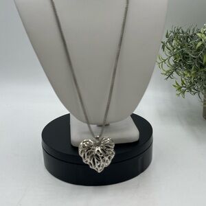 Betsey Johnson Silver Tone Open Heart work w/ Crystals Long Pendant Necklace New